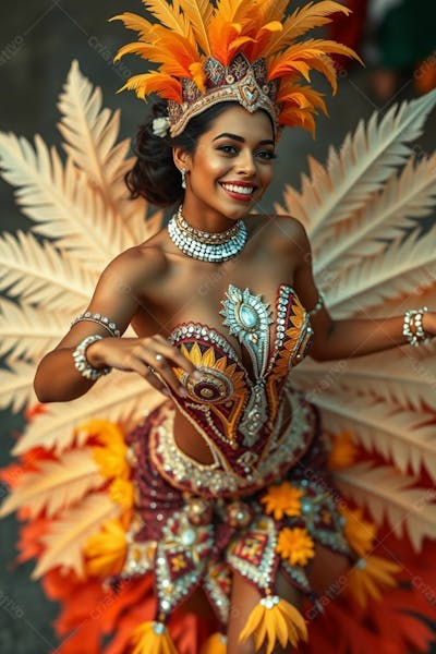 Mulher Linda Sambando Fantasiada De Carnaval Roupa Colorida