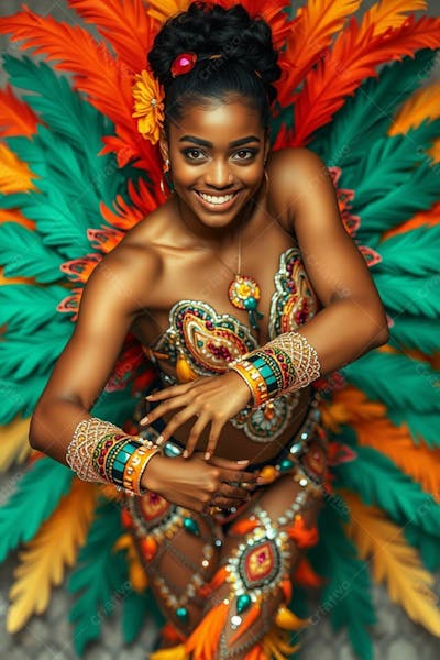 Mulher Linda Sambando Fantasiada De Carnaval Roupa Colorida