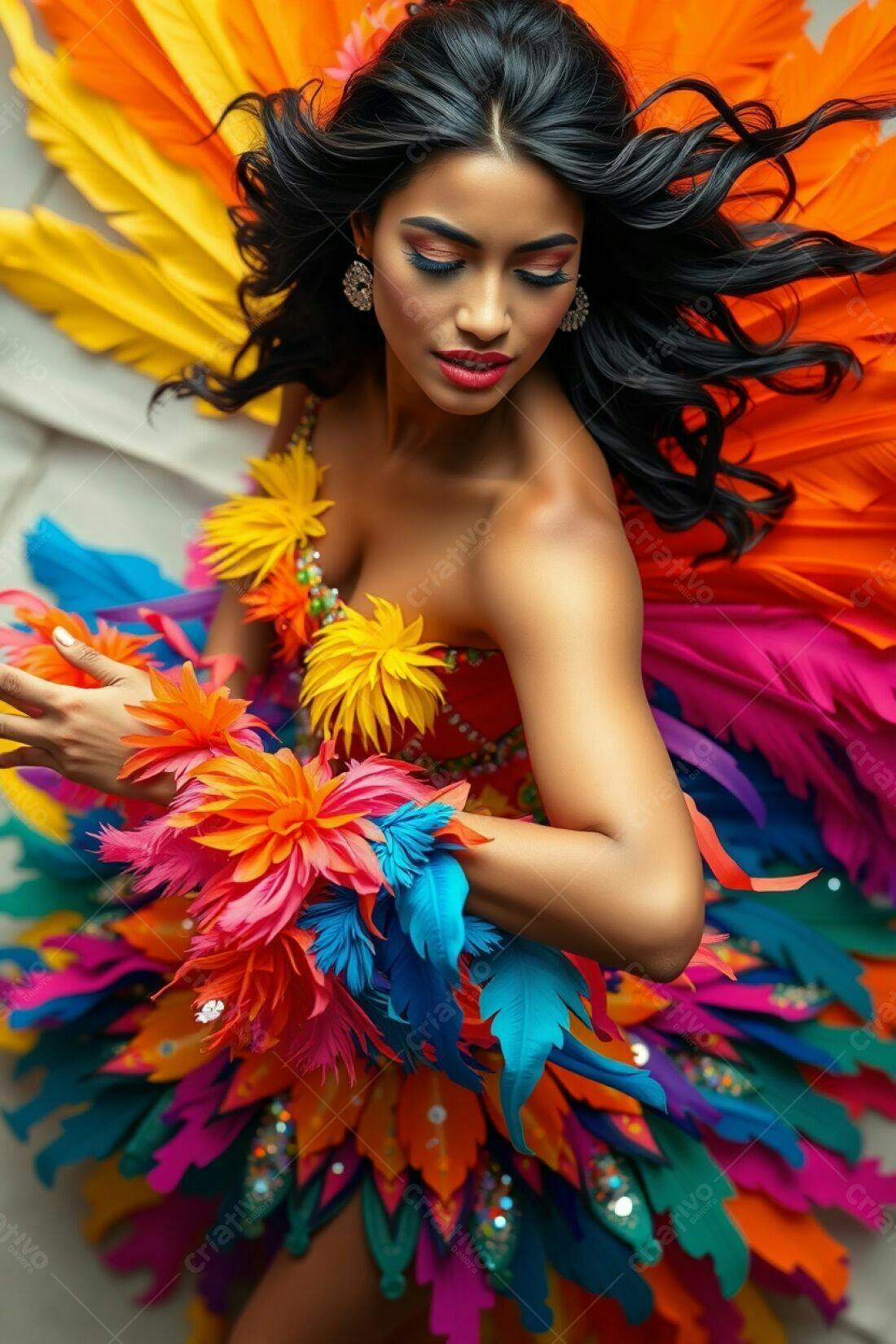 Modelo em traje vibrante de carnaval