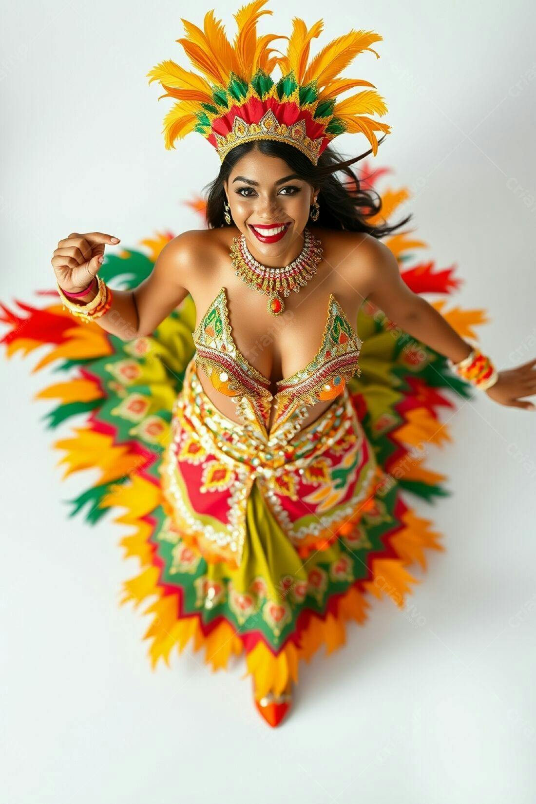 Bailarina com fantasia colorida em estúdio