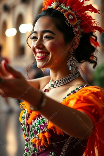 Mulher Linda Sambando Fantasiada De Carnaval Roupa Colorida