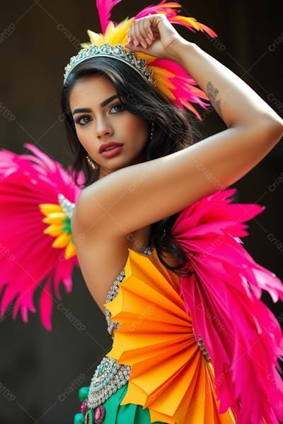 Mulher Linda Sambando Fantasiada De Carnaval Roupa Colorida