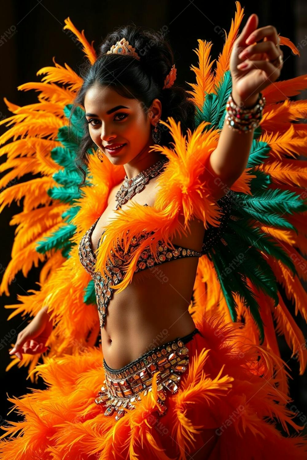 Mulher Linda Sambando Fantasiada De Carnaval Roupa Colorida