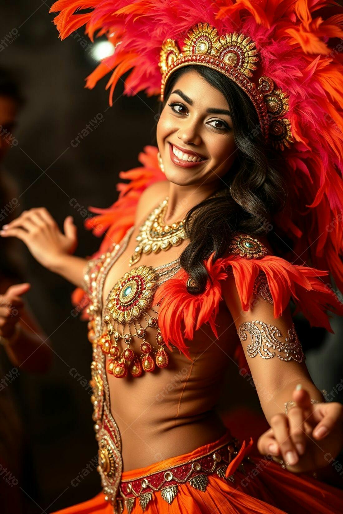 Bailarina de Carnaval em traje laranja vibrante