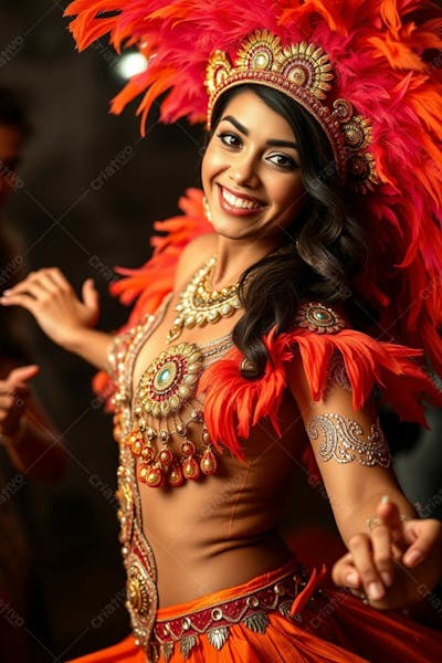 Mulher Linda Sambando Fantasiada De Carnaval Roupa Colorida