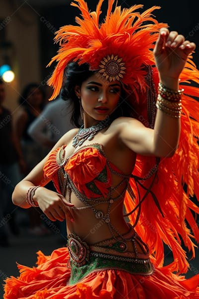 Mulher Linda Sambando Fantasiada De Carnaval Roupa Colorida