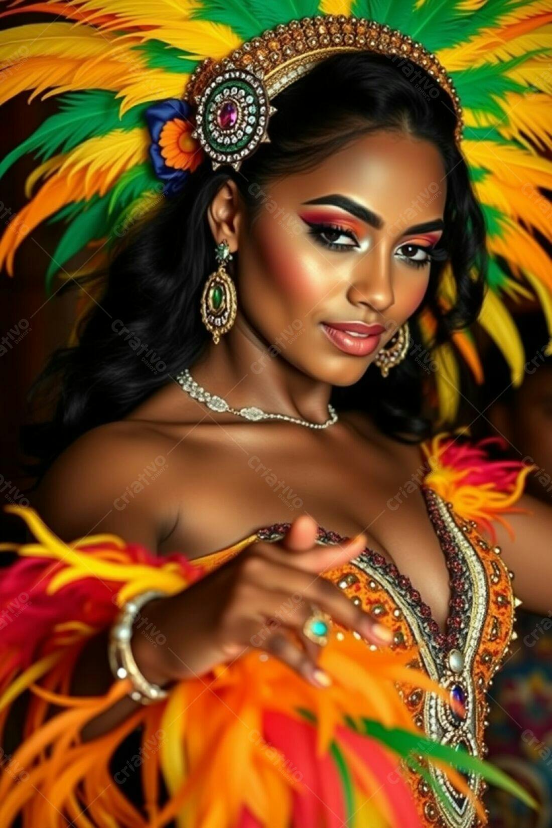 Mulher negra em fantasia de carnaval cores vibrantes