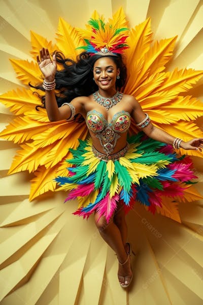 Mulher Linda Sambando Fantasiada De Carnaval Roupa Colorida