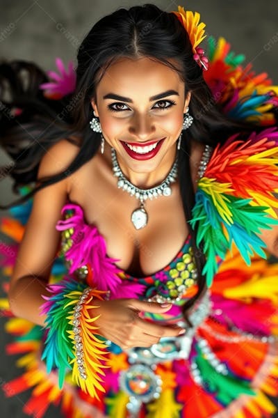 Mulher Linda Sambando Fantasiada De Carnaval Roupa Colorida