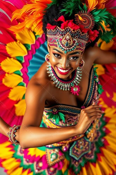 Mulher Linda Sambando Fantasiada De Carnaval Roupa Colorida