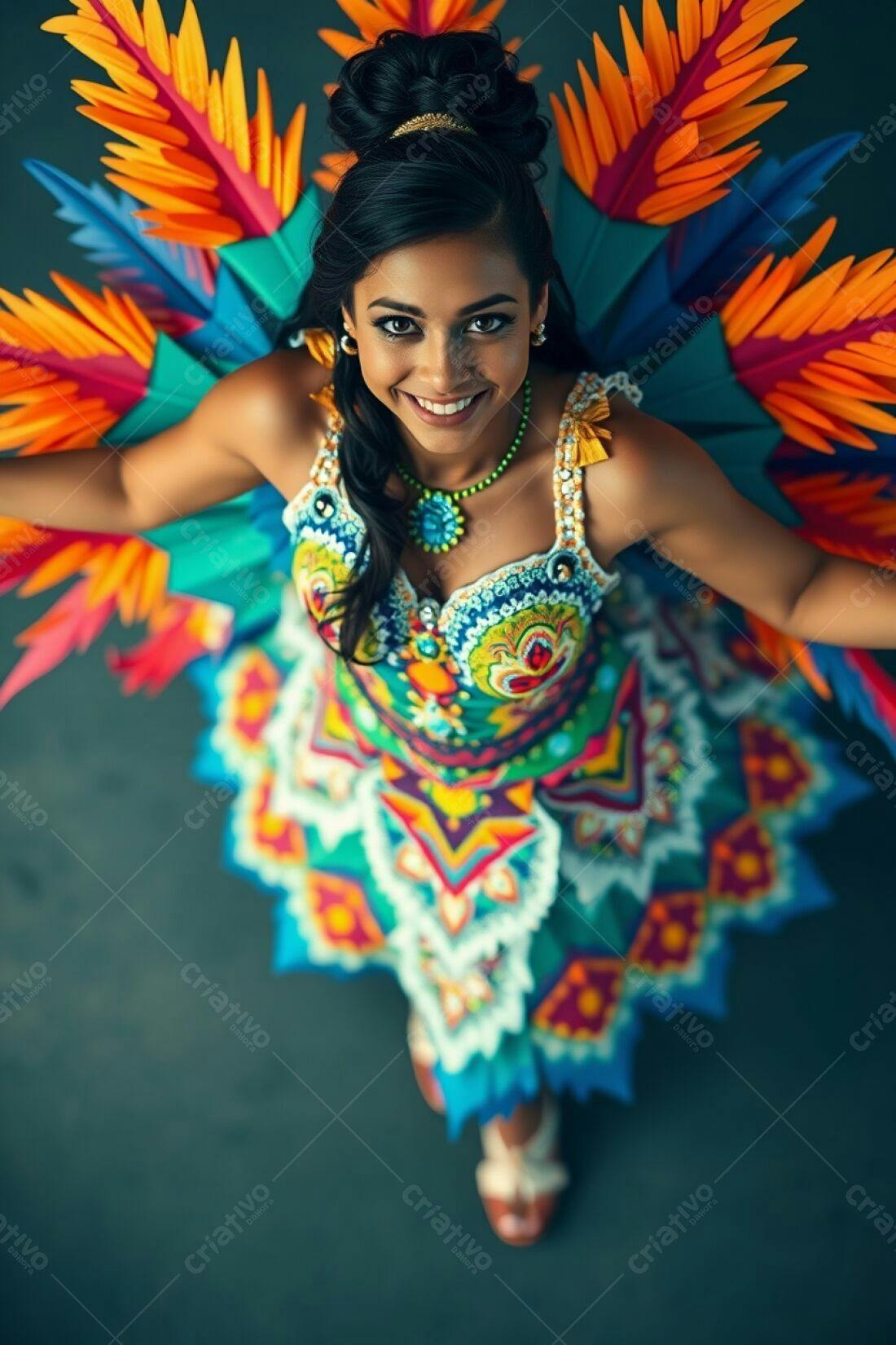 Bailarina com traje vibrante e colorido