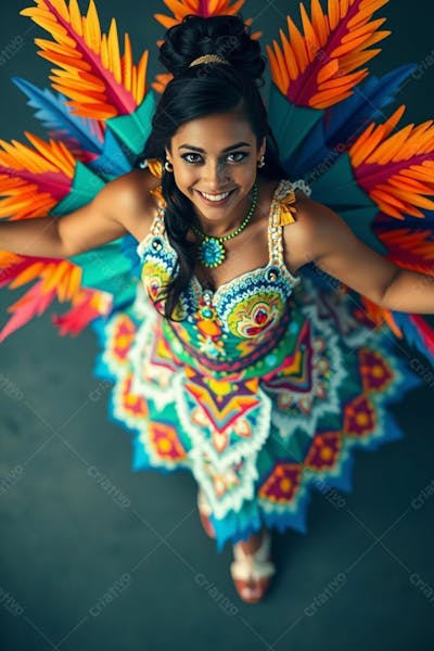 Mulher Linda Sambando Fantasiada De Carnaval Roupa Colorida