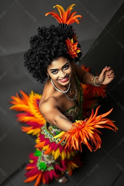 Mulher Linda Sambando Fantasiada De Carnaval Roupa Colorida