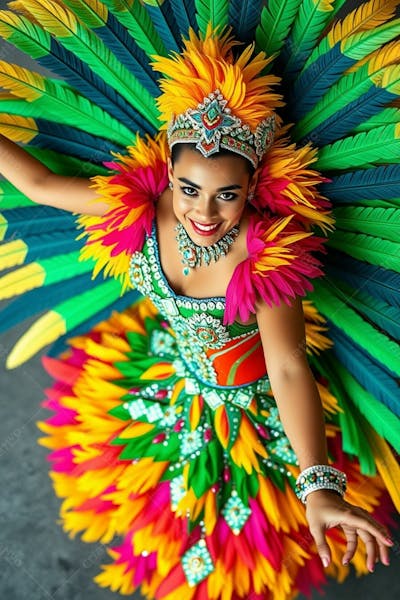 Mulher Linda Sambando Fantasiada De Carnaval Roupa Colorida