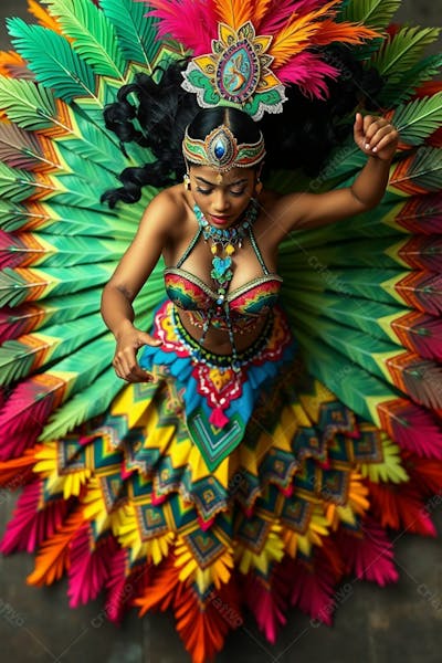 Mulher Linda Sambando Fantasiada De Carnaval Roupa Colorida