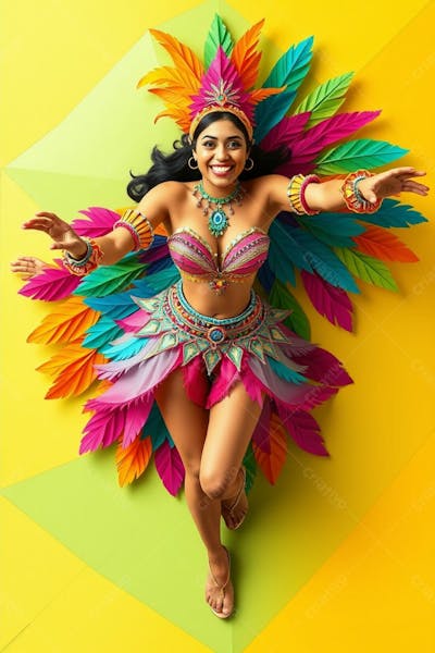 Mulher Linda Sambando Fantasiada De Carnaval Roupa Colorida