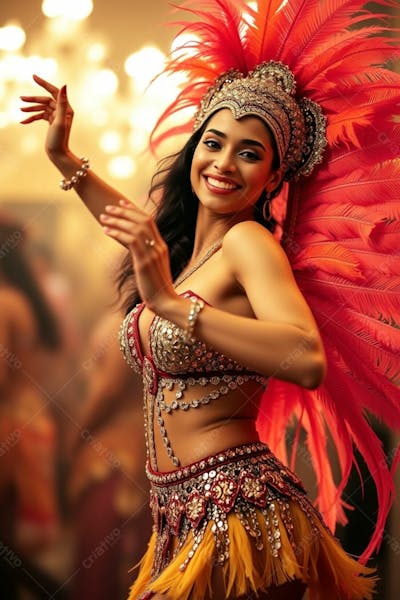 Mulher Linda Sambando Fantasiada De Carnaval Roupa Colorida