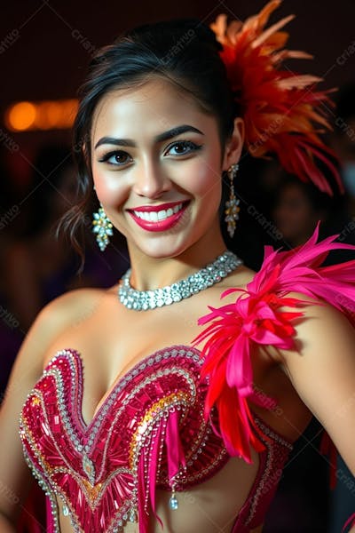 Mulher Linda Sambando Fantasiada De Carnaval Roupa Colorida