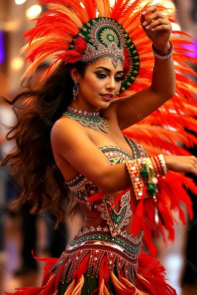 Mulher Linda Sambando Fantasiada De Carnaval Roupa Colorida