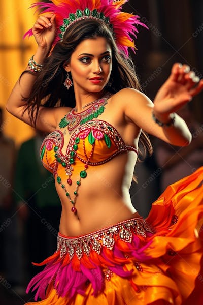 Mulher Linda Sambando Fantasiada De Carnaval Roupa Colorida