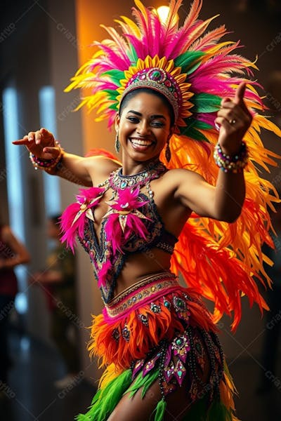 Mulher Linda Sambando Fantasiada De Carnaval Roupa Colorida