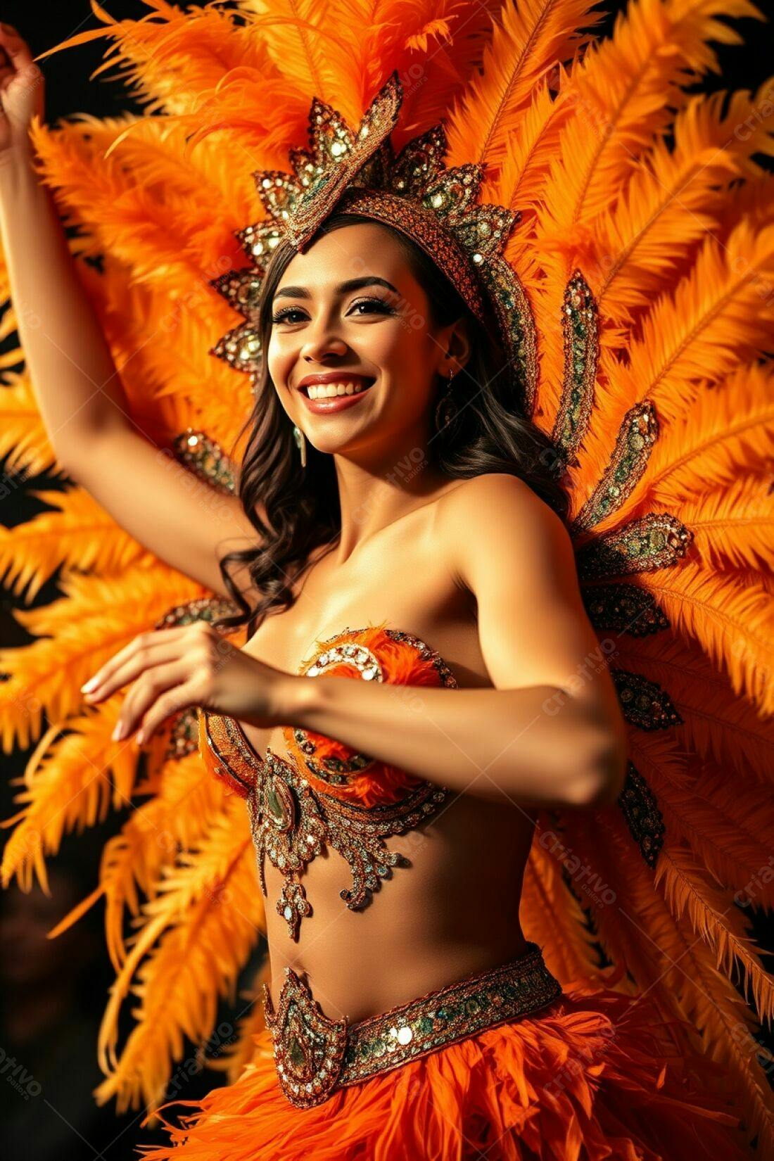 Bailarina de Carnaval em fantasia laranja