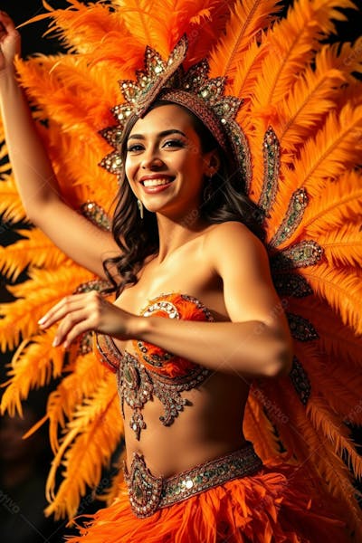 Mulher Linda Sambando Fantasiada De Carnaval Roupa Colorida