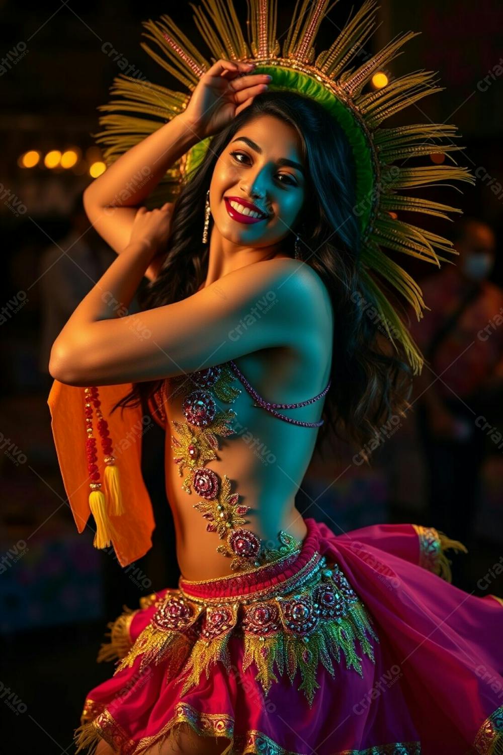 Mulher Linda Sambando Fantasiada De Carnaval Roupa Colorida