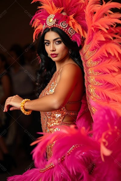 Mulher Linda Sambando Fantasiada De Carnaval Roupa Colorida