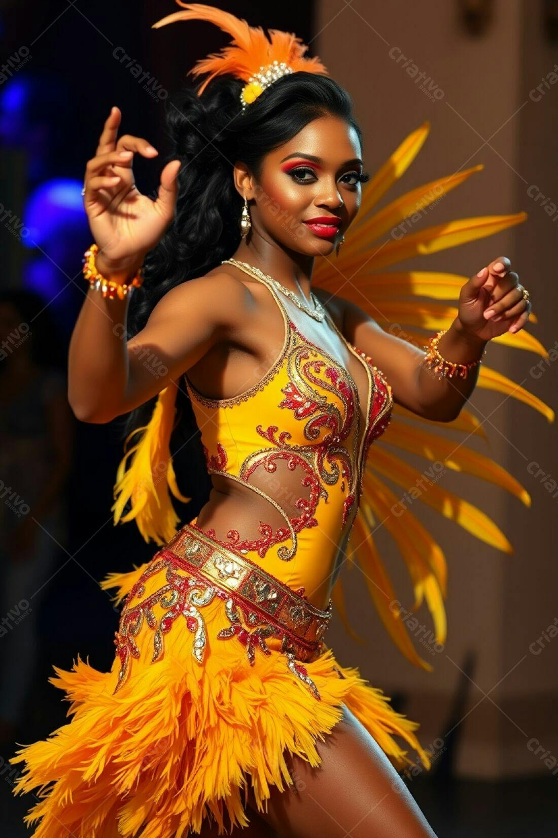 Bailarina negra em traje amarelo vibrante