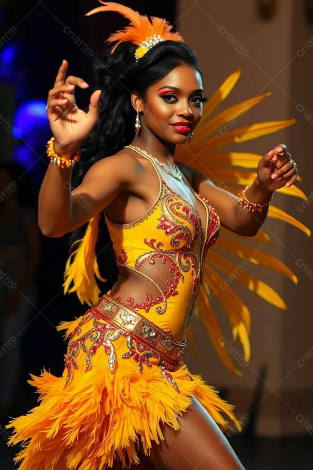 Mulher Linda Sambando Fantasiada De Carnaval Roupa Colorida