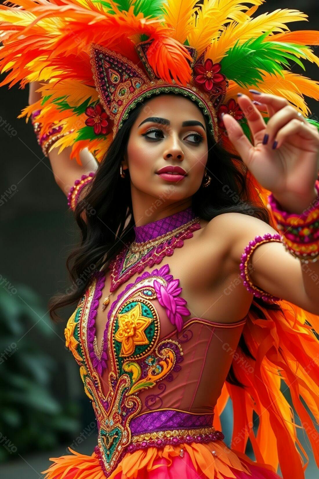 Modelo usando fantasia de Carnaval cores vibrantes