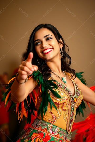 Mulher Linda Sambando Fantasiada De Carnaval Roupa Colorida