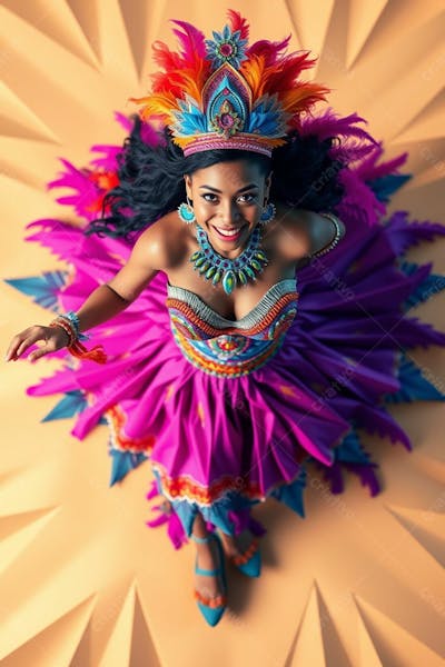 Mulher Linda Sambando Fantasiada De Carnaval Roupa Colorida
