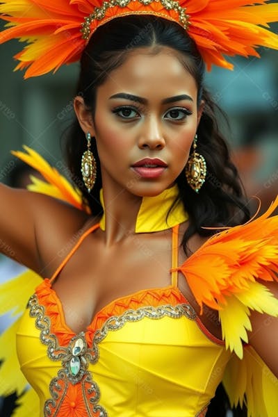 Mulher Linda Sambando Fantasiada De Carnaval Roupa Colorida