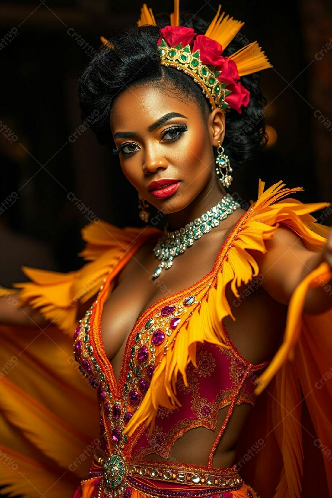 Modelo negra em fantasia vibrante