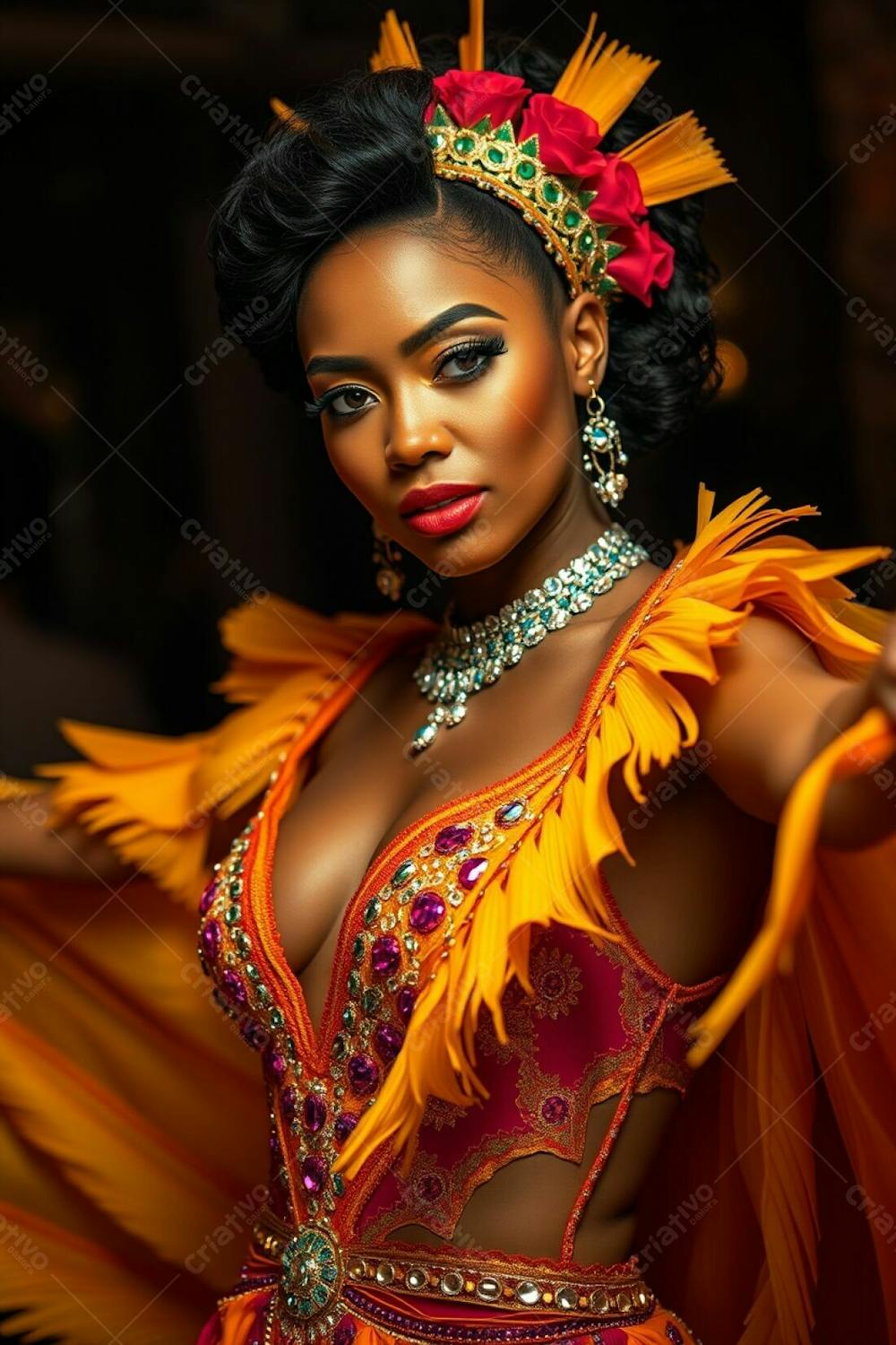 Mulher Linda Sambando Fantasiada De Carnaval Roupa Colorida