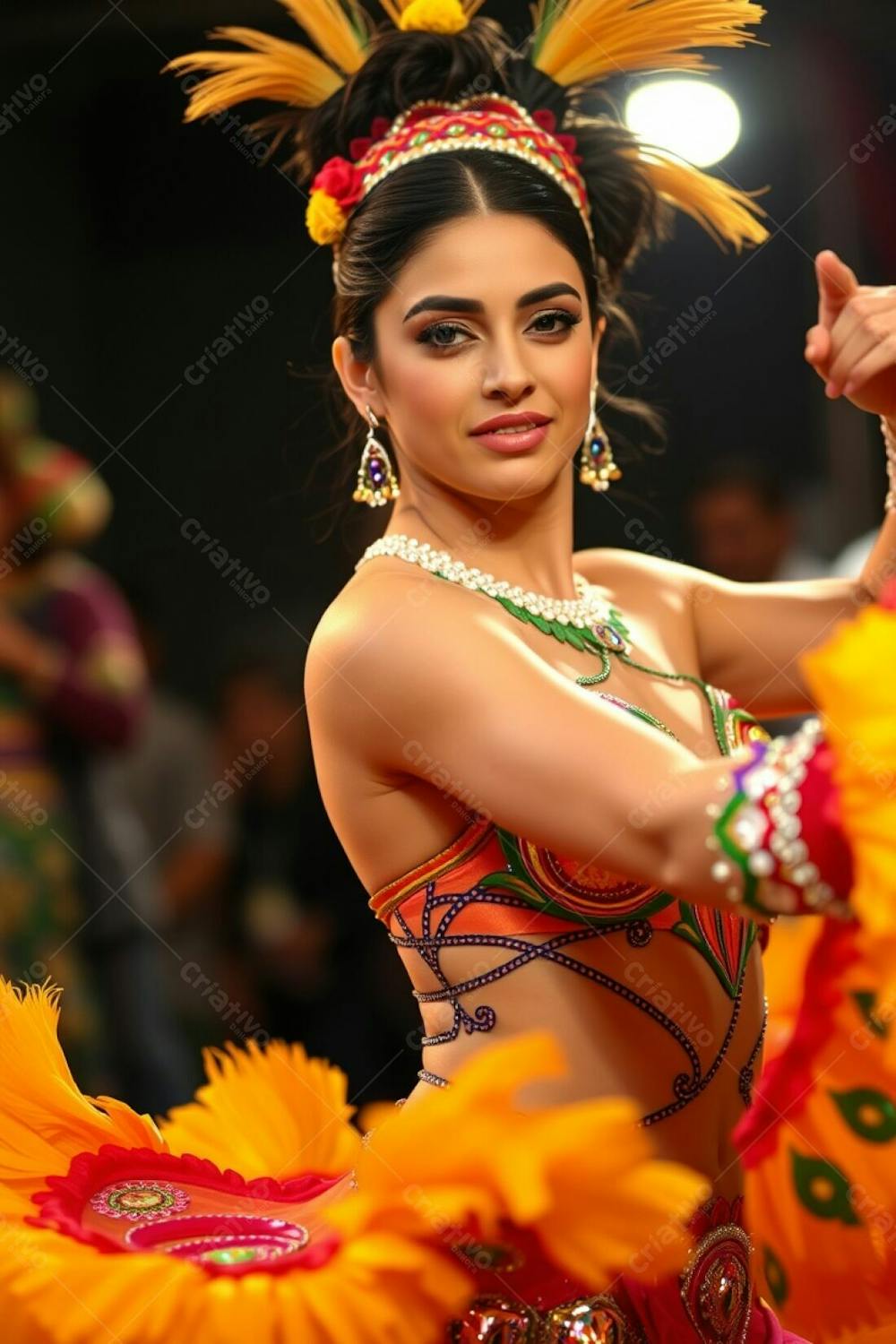 Mulher Linda Sambando Fantasiada De Carnaval Roupa Colorida