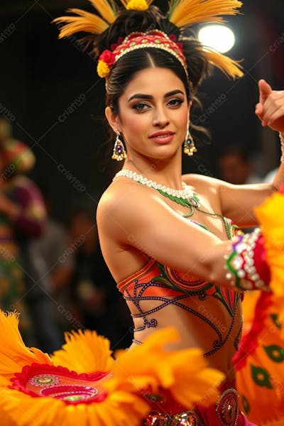 Mulher Linda Sambando Fantasiada De Carnaval Roupa Colorida