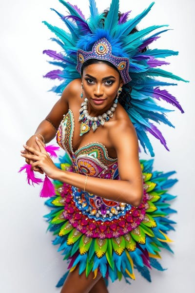 Mulher Linda Sambando Fantasiada De Carnaval Roupa Colorida