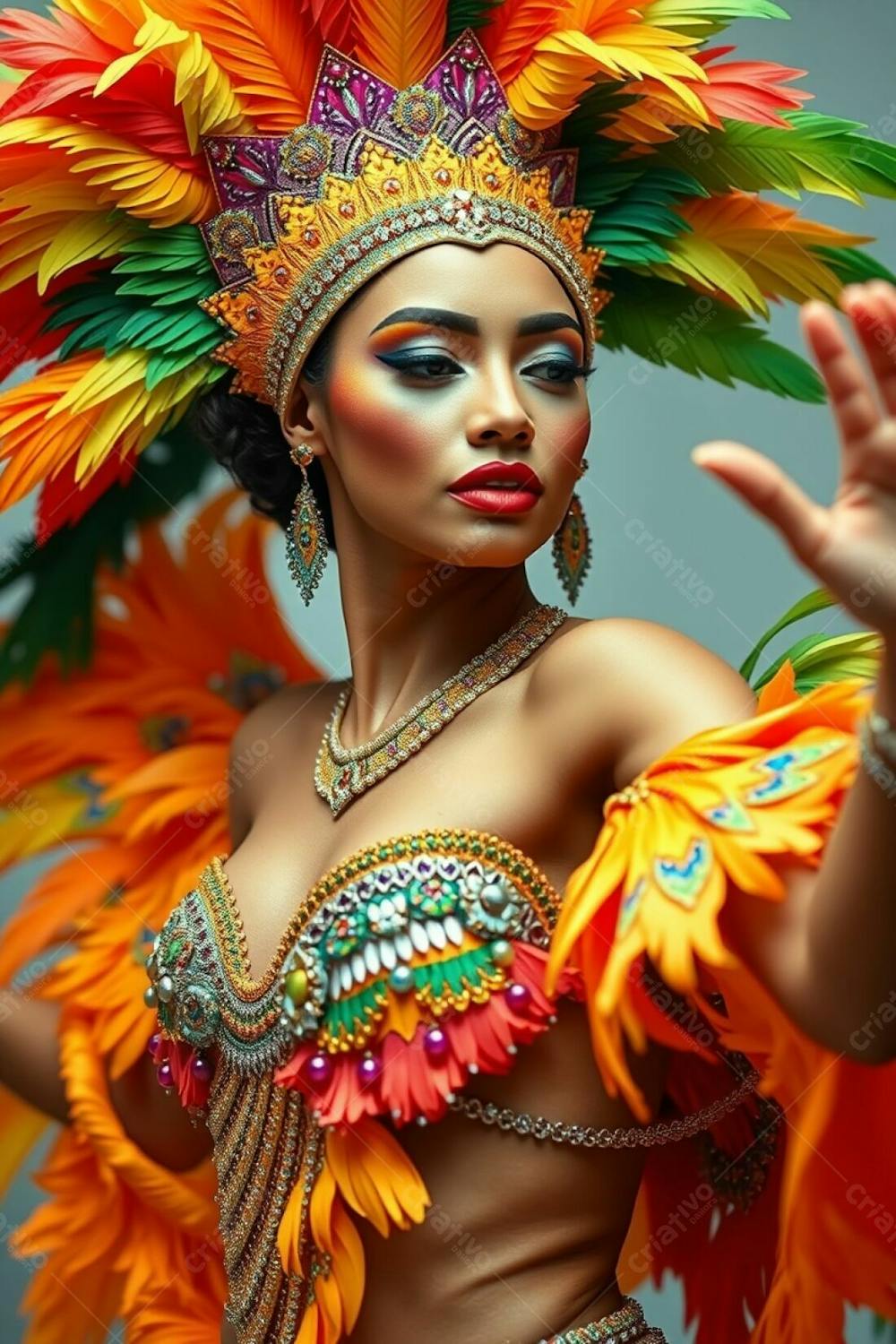 Mulher Linda Sambando Fantasiada De Carnaval Roupa Colorida