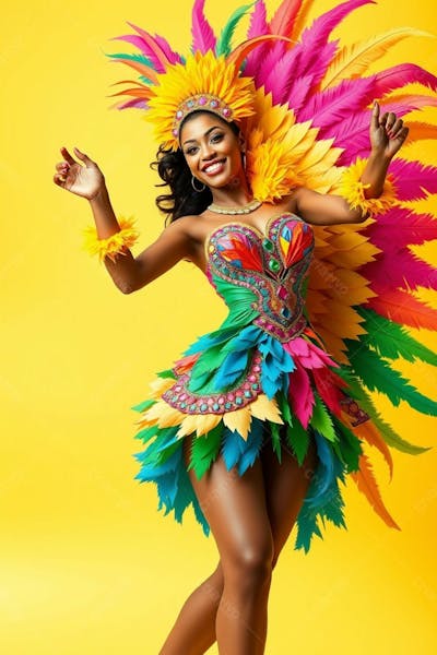 Mulher Linda Sambando Fantasiada De Carnaval Roupa Colorida