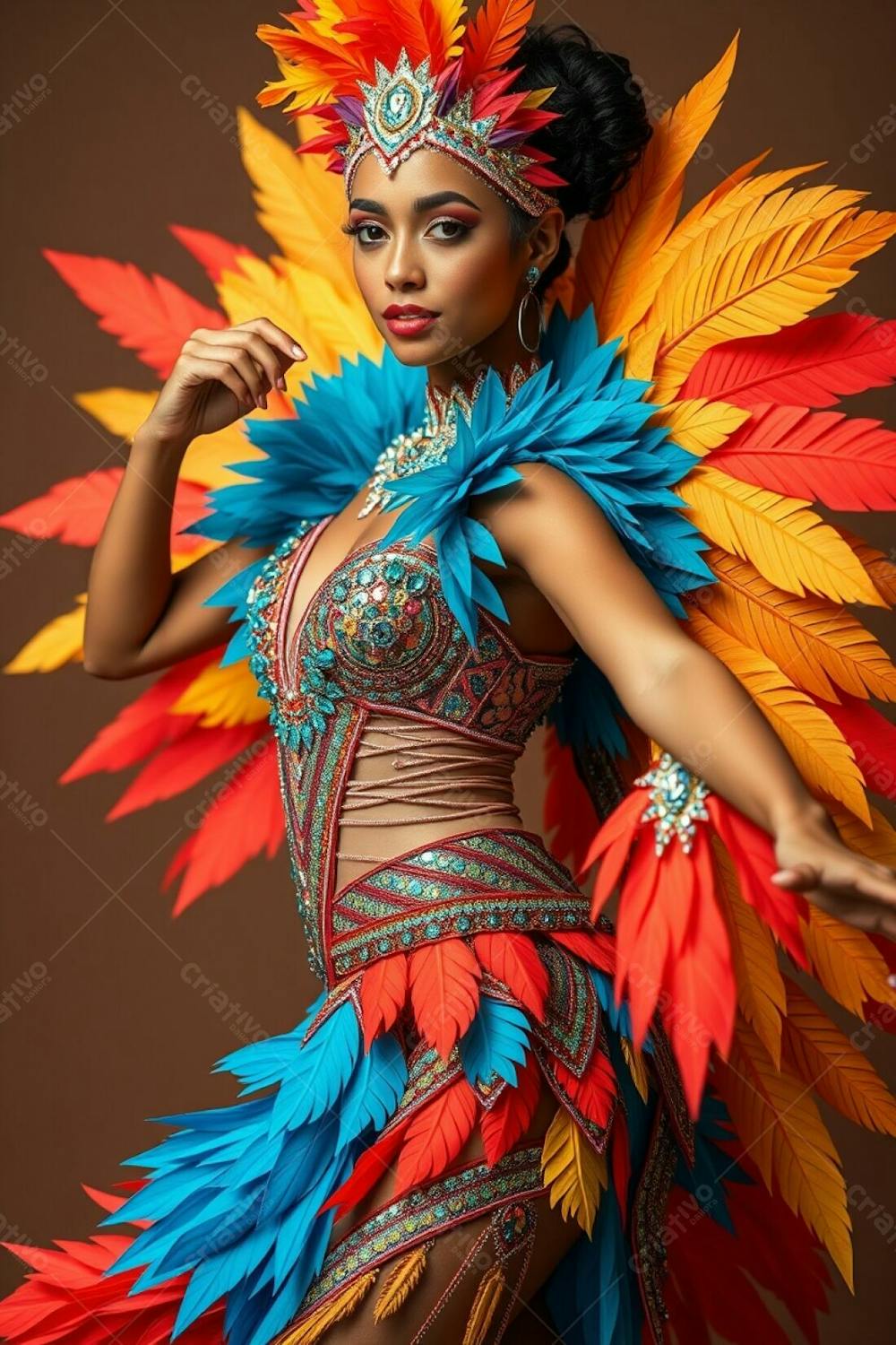 Mulher Linda Sambando Fantasiada De Carnaval Roupa Colorida