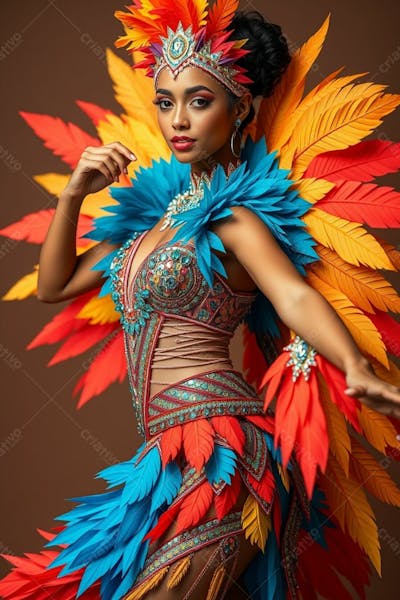 Mulher Linda Sambando Fantasiada De Carnaval Roupa Colorida