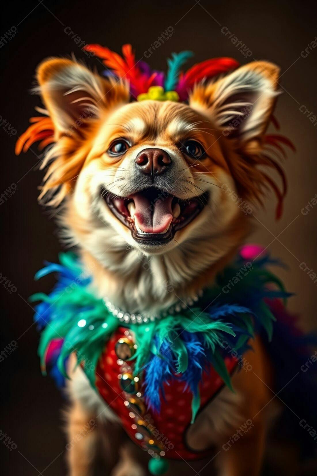 Cachorro chihuahua com fantasia colorida