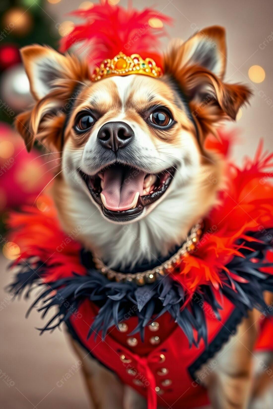 Cachorro feliz com roupa de festa