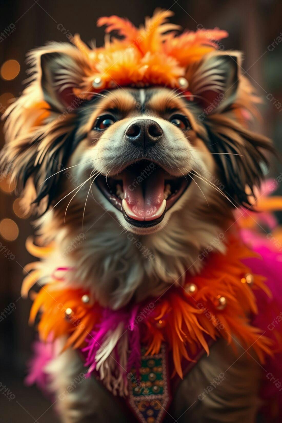 Cachorro feliz com fantasia de Carnaval