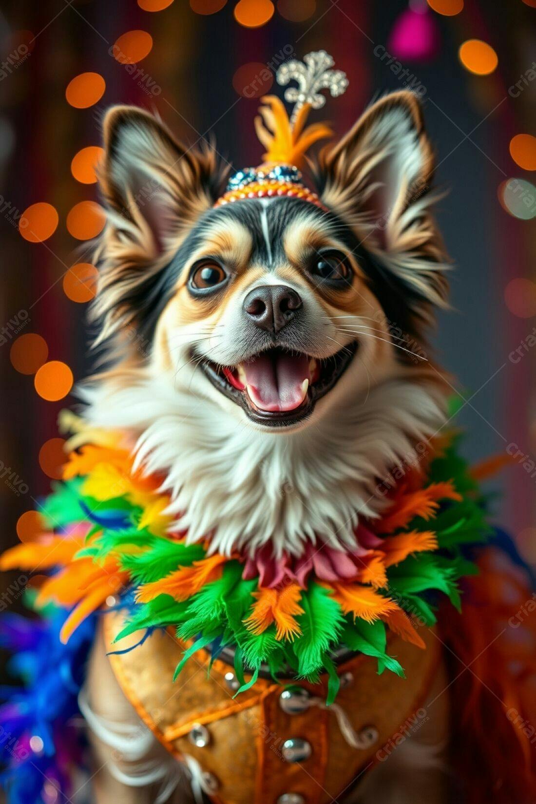 Cachorro feliz com fantasia de festa