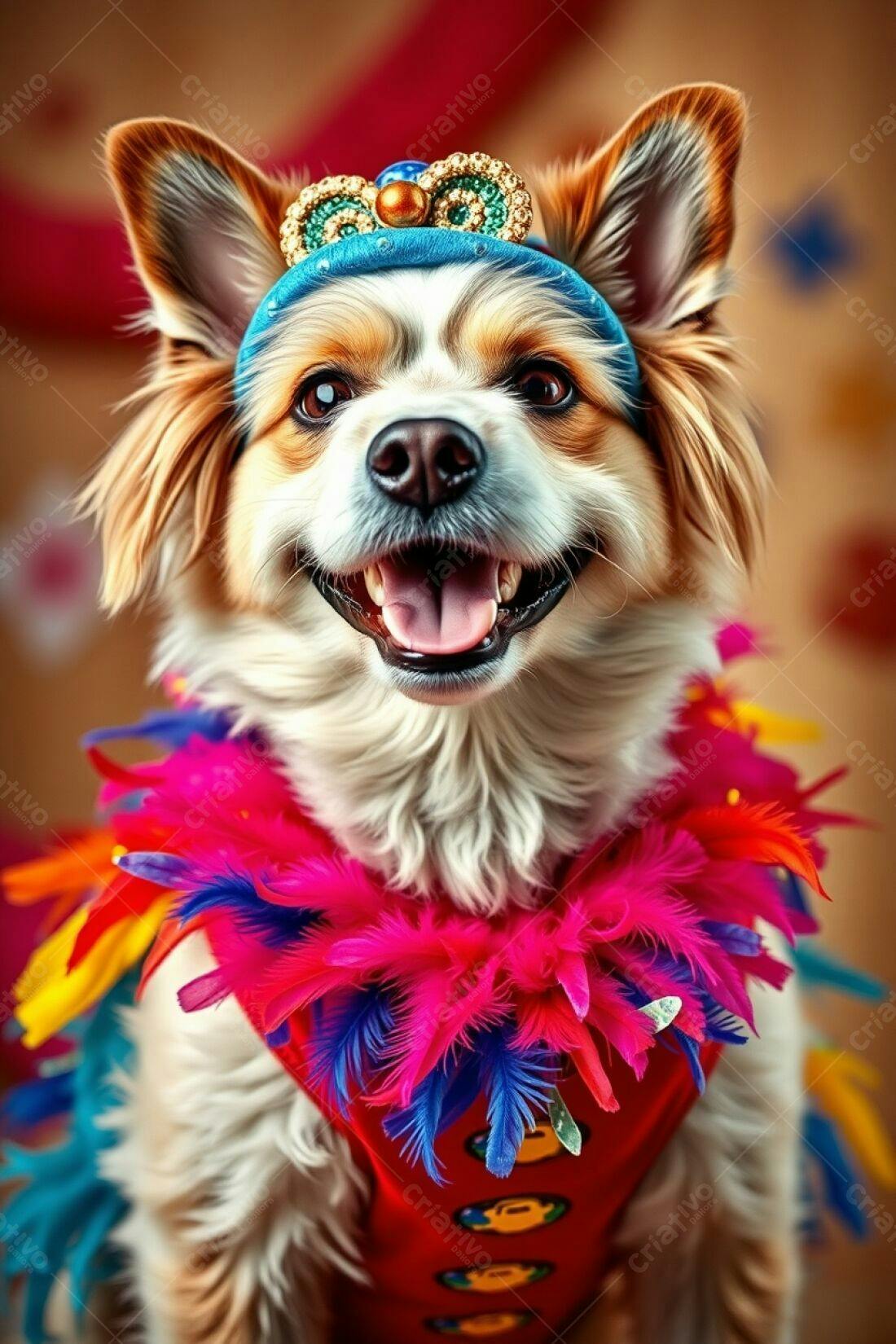 Cachorro feliz em fantasia de carnaval
