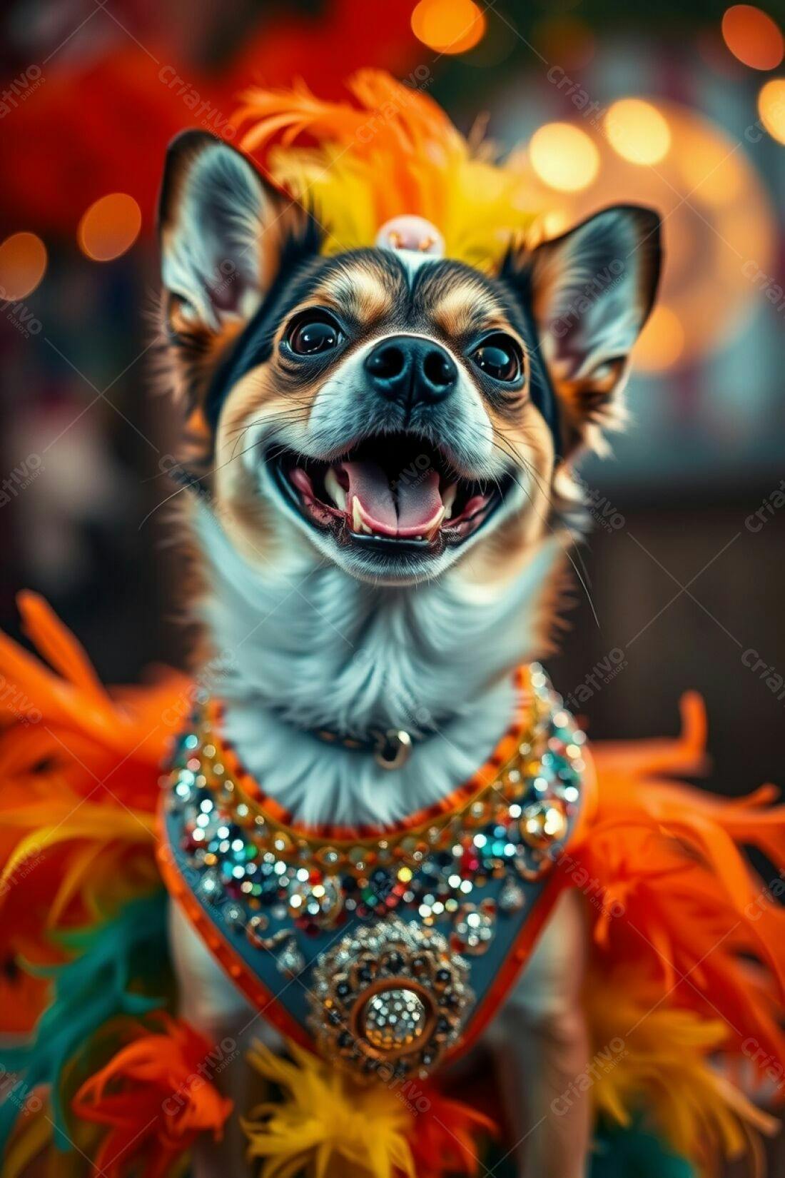 Chihuahua feliz com fantasia de carnaval